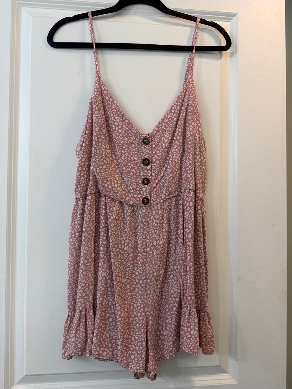 Spaghetti Strap Pink  Button-Front romper